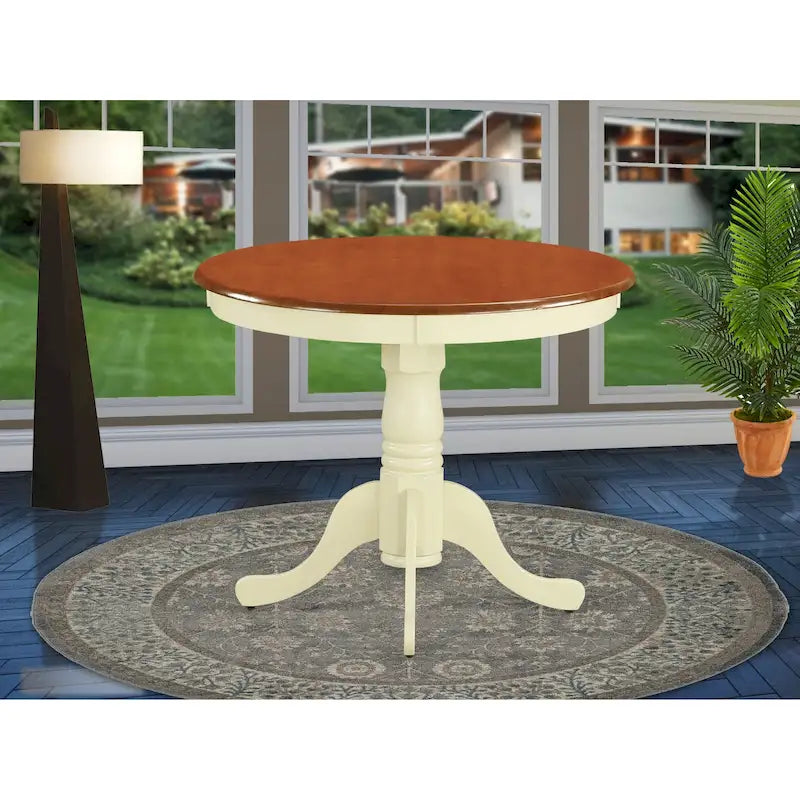 Table à manger rétro — Dessus rond avec pied central, Dimensions : 91,4 x 91,4 cm (Plusieurs finitions disponibles)