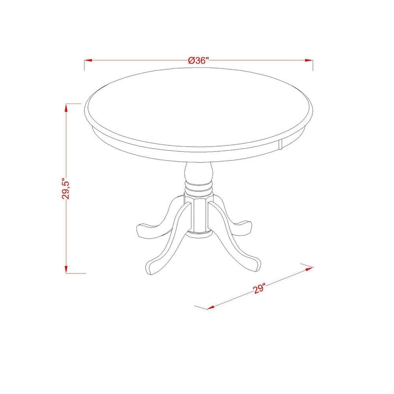 Table à manger rétro — Dessus rond avec pied central, Dimensions : 91,4 x 91,4 cm (Plusieurs finitions disponibles)