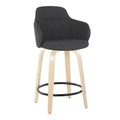 Tabourets de bar à hauteur fixe avec pieds courbés en bois et repose-pieds ronds (lot de 2)