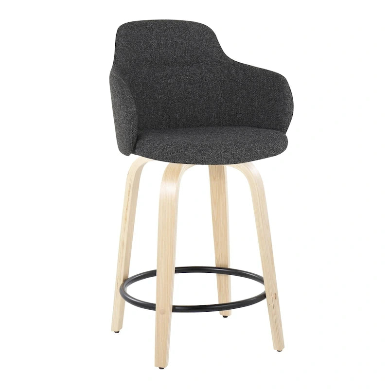 Tabourets de bar à hauteur fixe avec pieds courbés en bois et repose-pieds ronds (lot de 2)