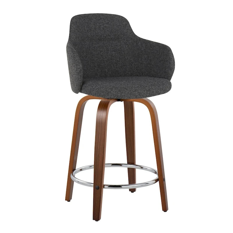 Tabourets de bar à hauteur fixe avec pieds courbés en bois et repose-pieds ronds (lot de 2)