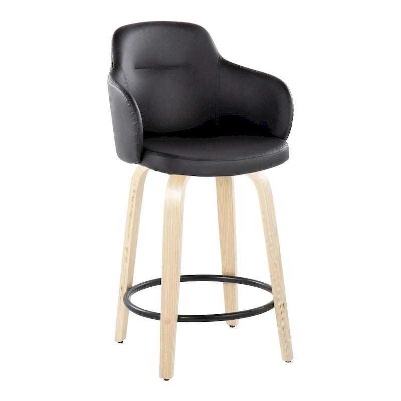 Tabourets de bar à hauteur fixe avec pieds courbés en bois et repose-pieds ronds (lot de 2)