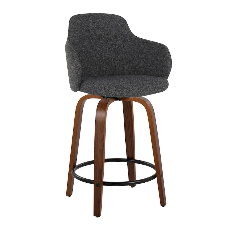 Tabourets de bar à hauteur fixe avec pieds courbés en bois et repose-pieds ronds (lot de 2)