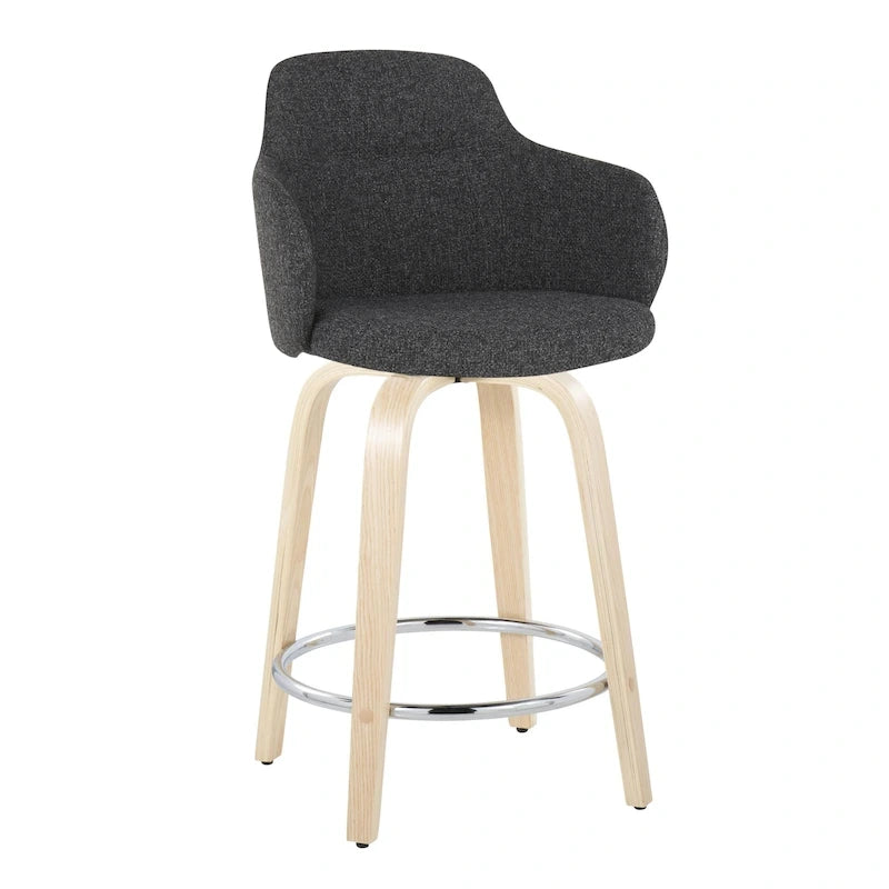 Tabourets de bar à hauteur fixe avec pieds courbés en bois et repose-pieds ronds (lot de 2)