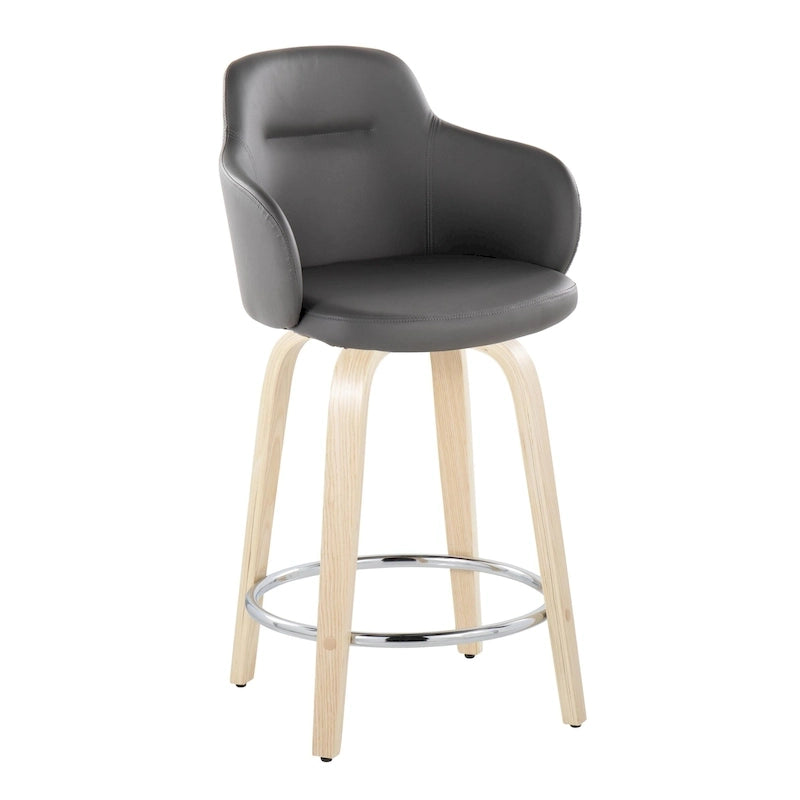 Tabourets de bar à hauteur fixe avec pieds courbés en bois et repose-pieds ronds (lot de 2)