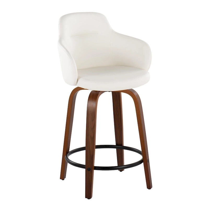 Tabourets de bar à hauteur fixe avec pieds courbés en bois et repose-pieds ronds (lot de 2)