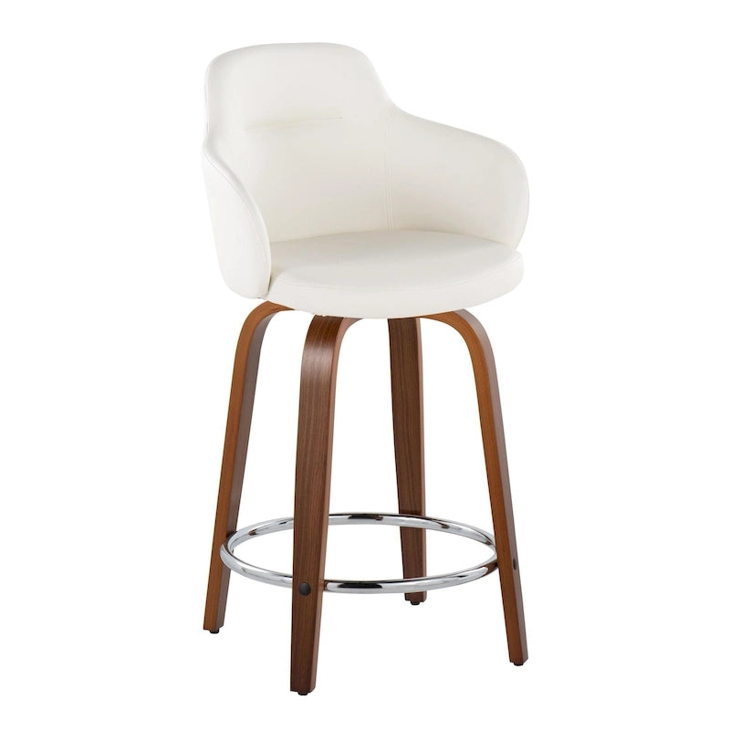 Tabourets de bar à hauteur fixe avec pieds courbés en bois et repose-pieds ronds (lot de 2)
