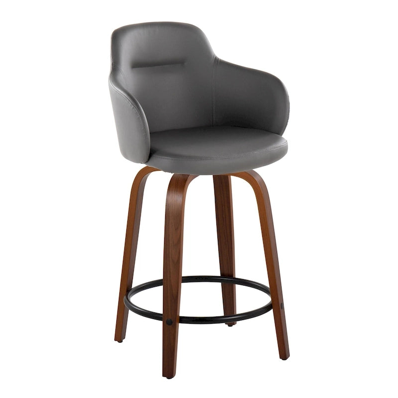 Tabourets de bar à hauteur fixe avec pieds courbés en bois et repose-pieds ronds (lot de 2)