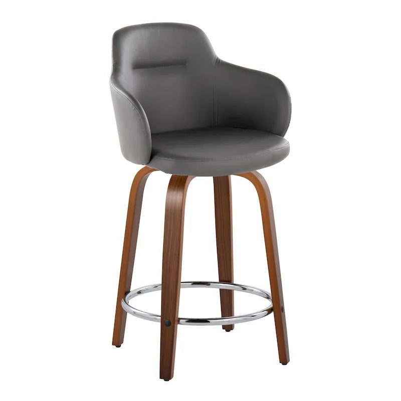 Tabourets de bar à hauteur fixe avec pieds courbés en bois et repose-pieds ronds (lot de 2)