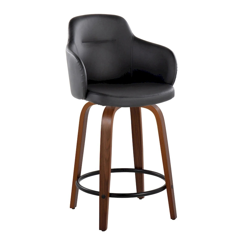 Tabourets de bar à hauteur fixe avec pieds courbés en bois et repose-pieds ronds (lot de 2)