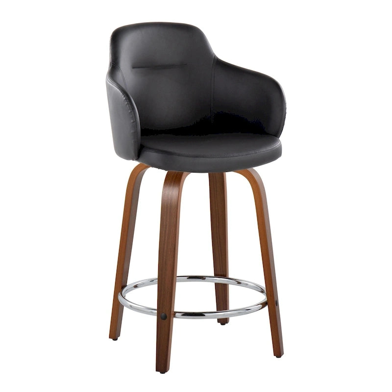 Tabourets de bar à hauteur fixe avec pieds courbés en bois et repose-pieds ronds (lot de 2)