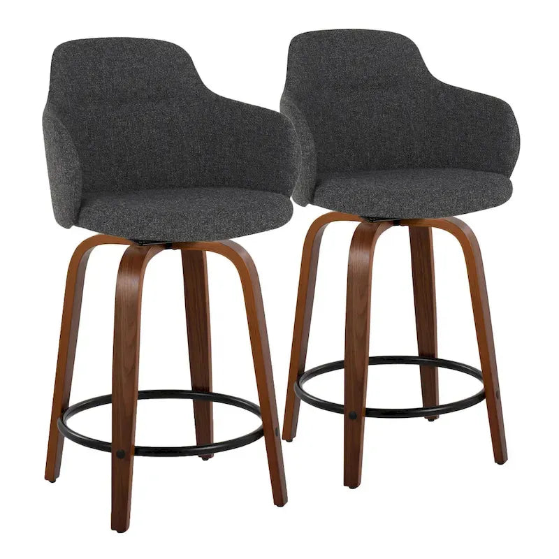 Tabourets de bar à hauteur fixe avec pieds courbés en bois et repose-pieds ronds (lot de 2)