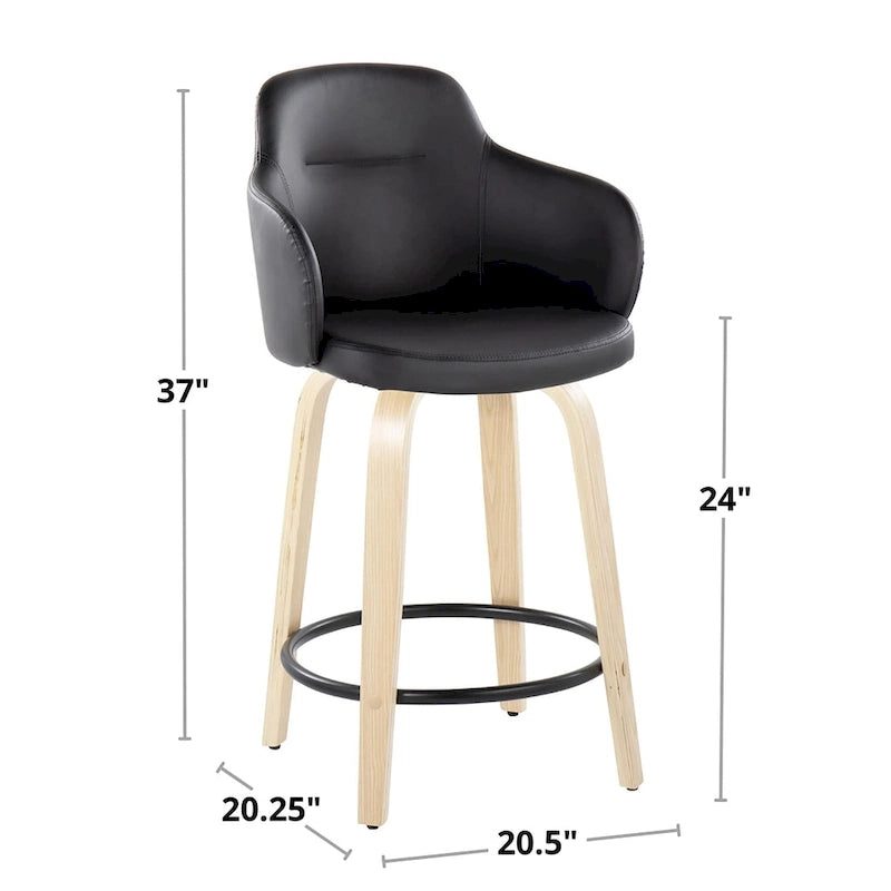 Tabourets de bar à hauteur fixe avec pieds courbés en bois et repose-pieds ronds (lot de 2)