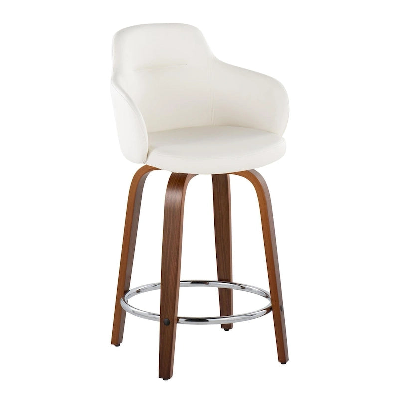Tabourets de bar à hauteur fixe avec pieds courbés en bois et repose-pieds ronds (lot de 2)