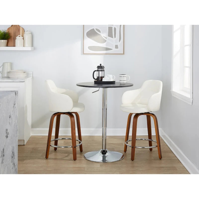 Tabourets de bar à hauteur fixe avec pieds courbés en bois et repose-pieds ronds (lot de 2)