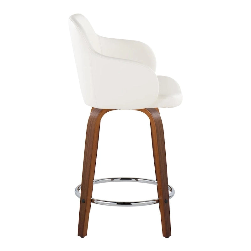 Tabourets de bar à hauteur fixe avec pieds courbés en bois et repose-pieds ronds (lot de 2)
