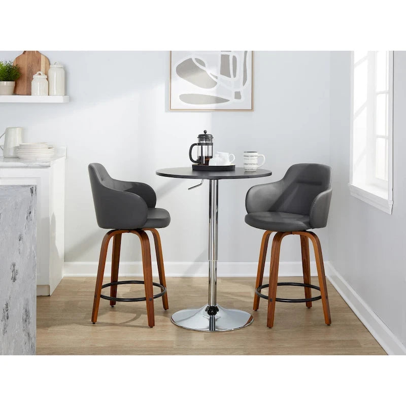 Tabourets de bar à hauteur fixe avec pieds courbés en bois et repose-pieds ronds (lot de 2)
