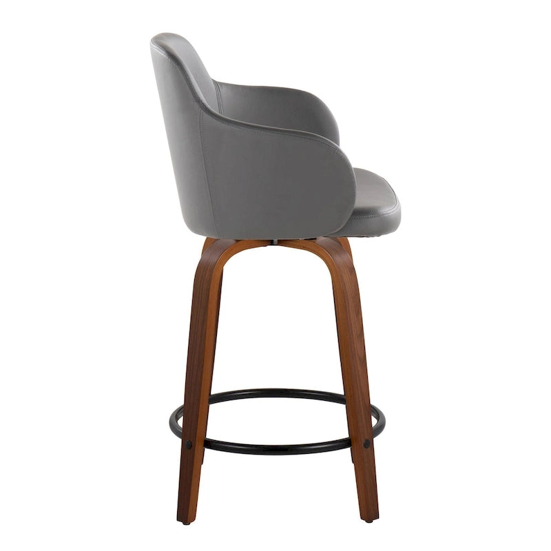 Tabourets de bar à hauteur fixe avec pieds courbés en bois et repose-pieds ronds (lot de 2)