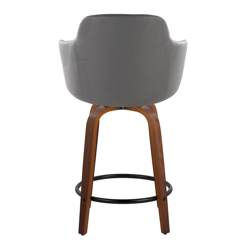 Tabourets de bar à hauteur fixe avec pieds courbés en bois et repose-pieds ronds (lot de 2)