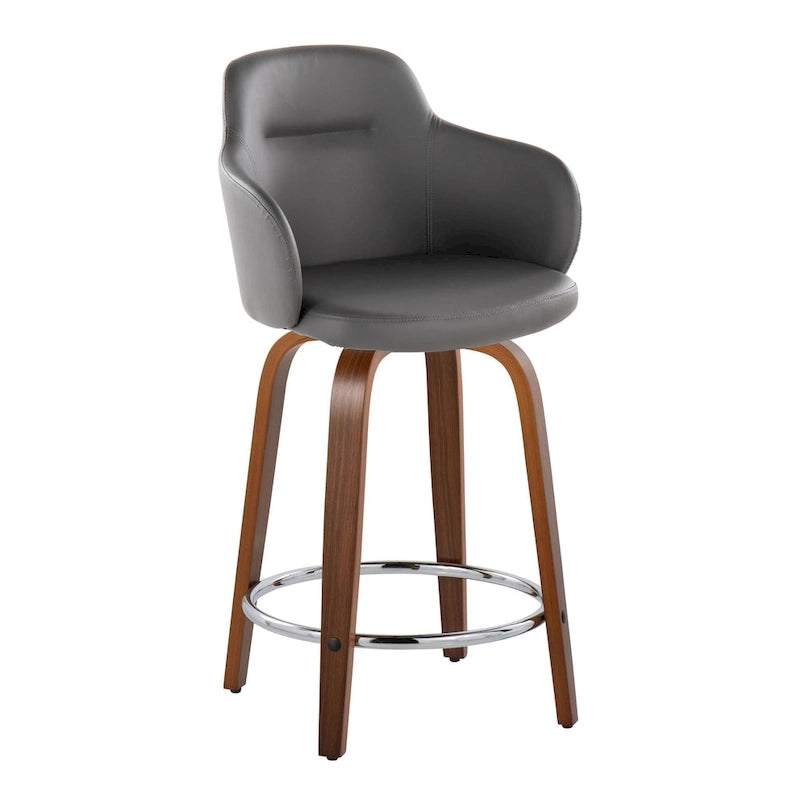 Tabourets de bar à hauteur fixe avec pieds courbés en bois et repose-pieds ronds (lot de 2)