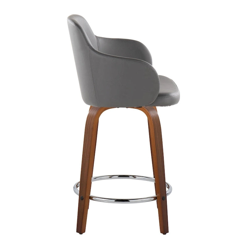 Tabourets de bar à hauteur fixe avec pieds courbés en bois et repose-pieds ronds (lot de 2)