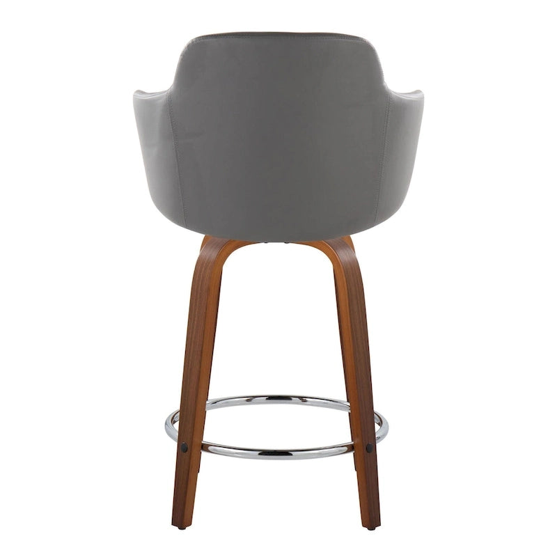 Tabourets de bar à hauteur fixe avec pieds courbés en bois et repose-pieds ronds (lot de 2)