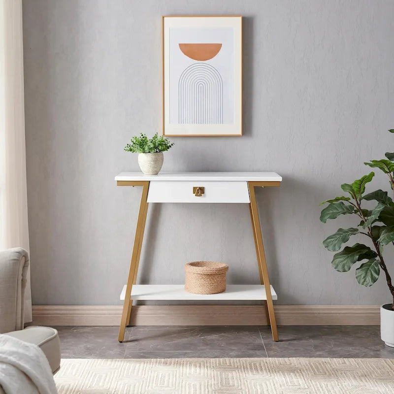 Console d'entrée en bois (avec tiroirs et cadre en métal)