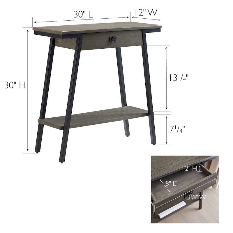 Console d'entrée en bois (avec tiroirs et cadre en métal)