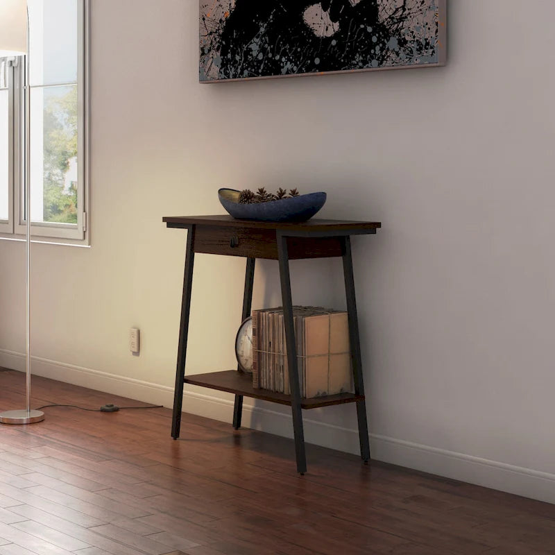 Console d'entrée en bois (avec tiroirs et cadre en métal)