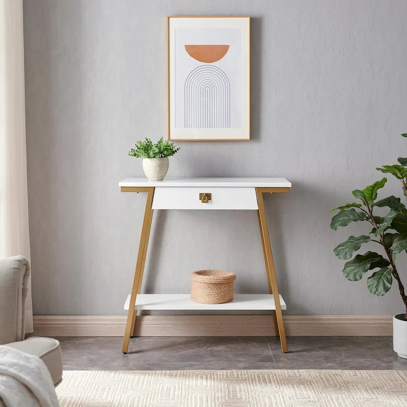 Console d'entrée en bois (avec tiroirs et cadre en métal)