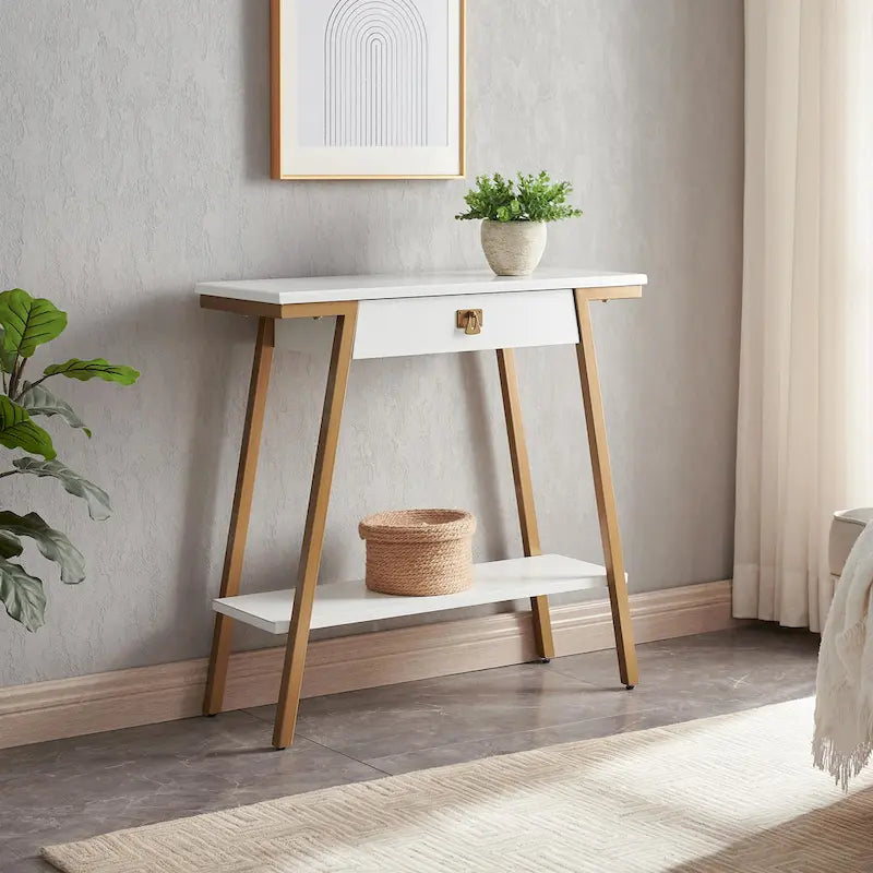 Console d'entrée en bois (avec tiroirs et cadre en métal)