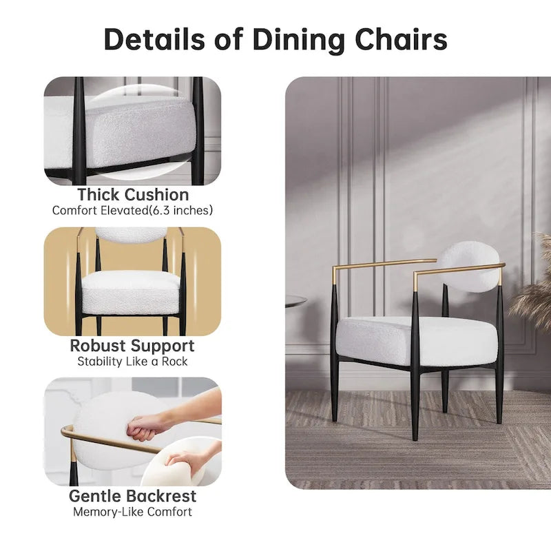 Chaise de salle à manger Boucle, chaise de salon avec coussin d'assise épais en peluche et cadre en métal élégant