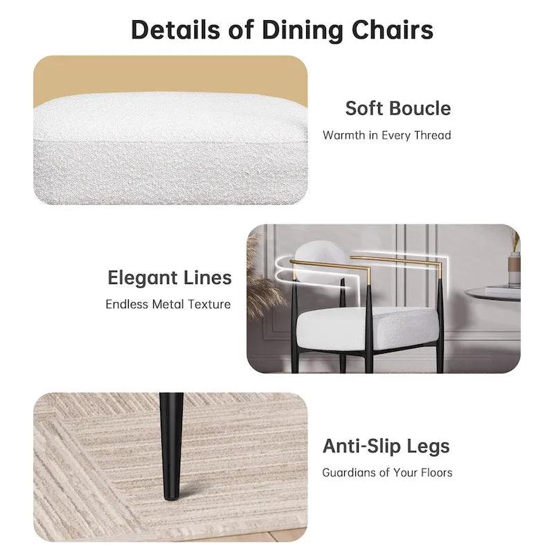 Chaise de salle à manger Boucle, chaise de salon avec coussin d'assise épais en peluche et cadre en métal élégant