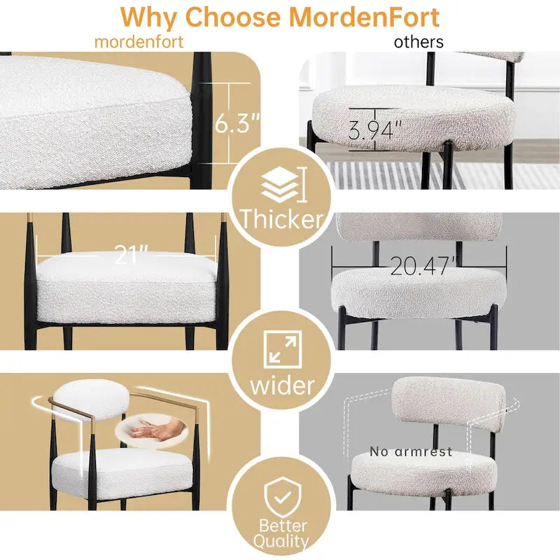 Chaise de salle à manger Boucle, chaise de salon avec coussin d'assise épais en peluche et cadre en métal élégant