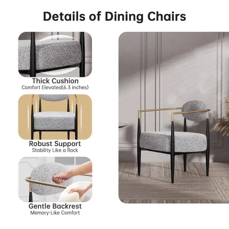 Chaise de salle à manger Boucle, chaise de salon avec coussin d'assise épais en peluche et cadre en métal élégant