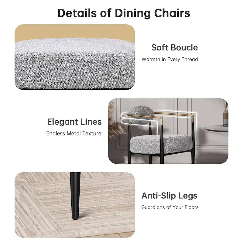 Chaise de salle à manger Boucle, chaise de salon avec coussin d'assise épais en peluche et cadre en métal élégant