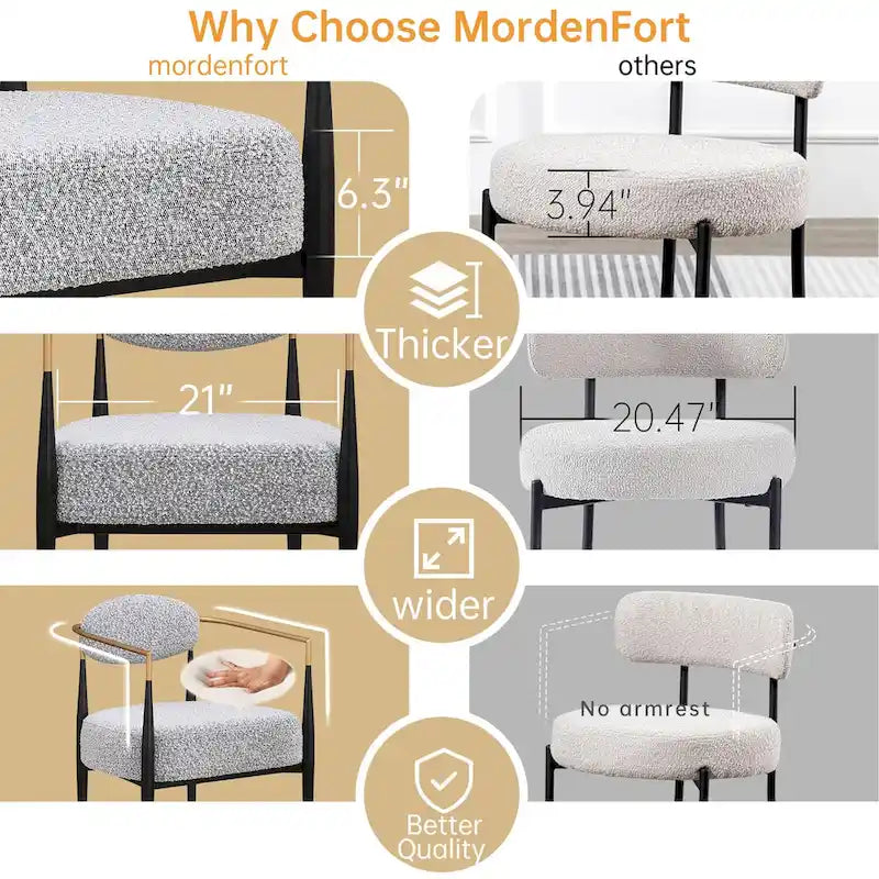 Chaise de salle à manger Boucle, chaise de salon avec coussin d'assise épais en peluche et cadre en métal élégant