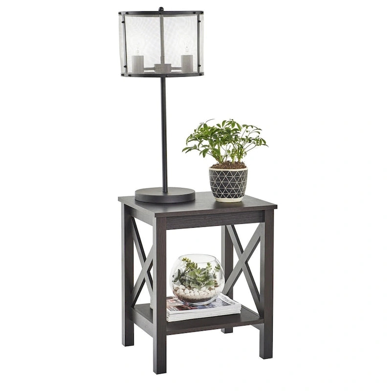 Table d'appoint double couche avec étagères en X