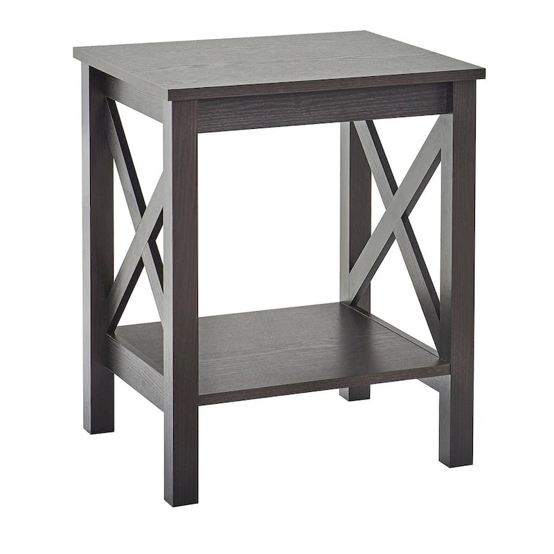 Table d'appoint double couche avec étagères en X