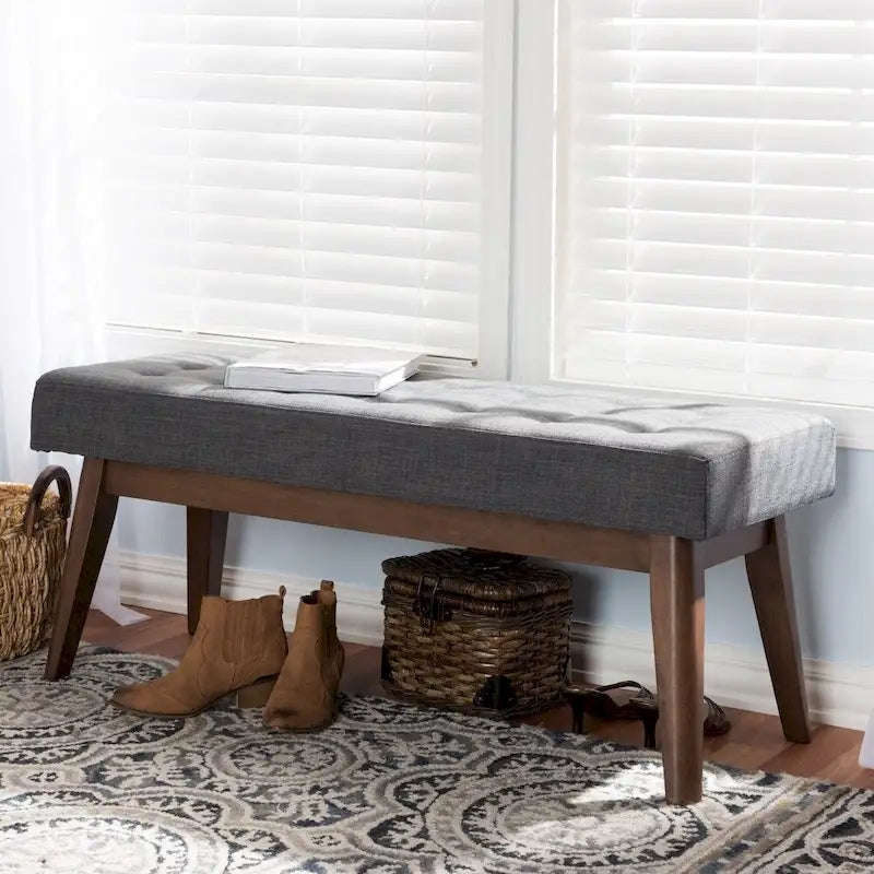 Banc capitonné en tissu, style mi-siècle, Baxton Studio