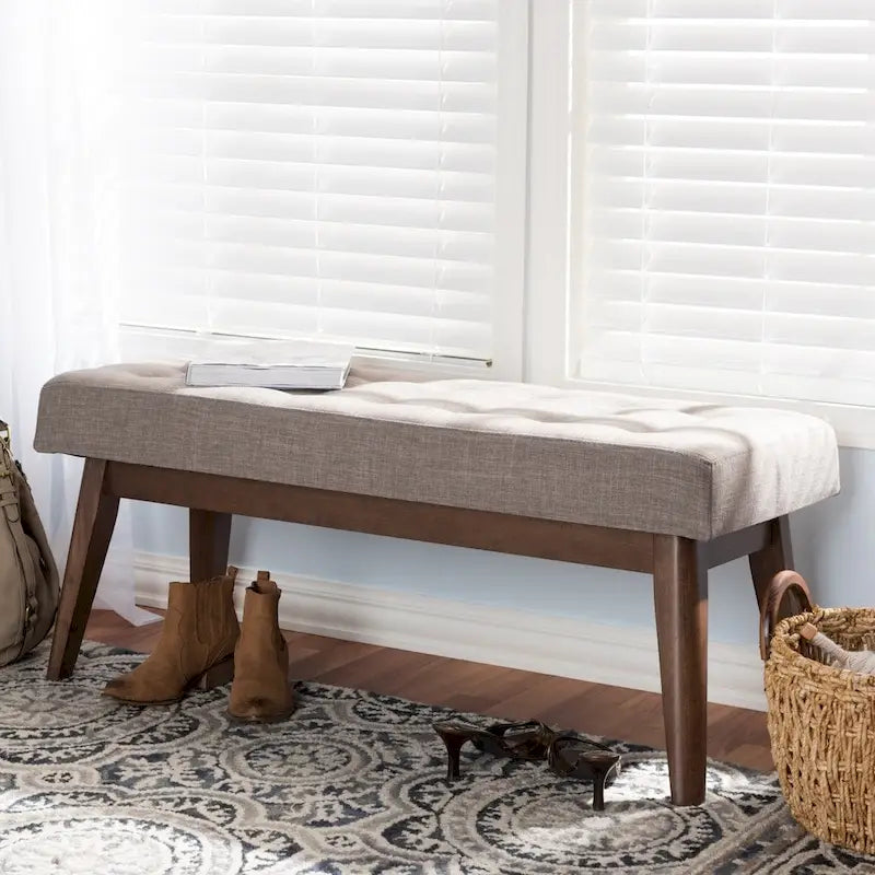 Banc capitonné en tissu, style mi-siècle, Baxton Studio