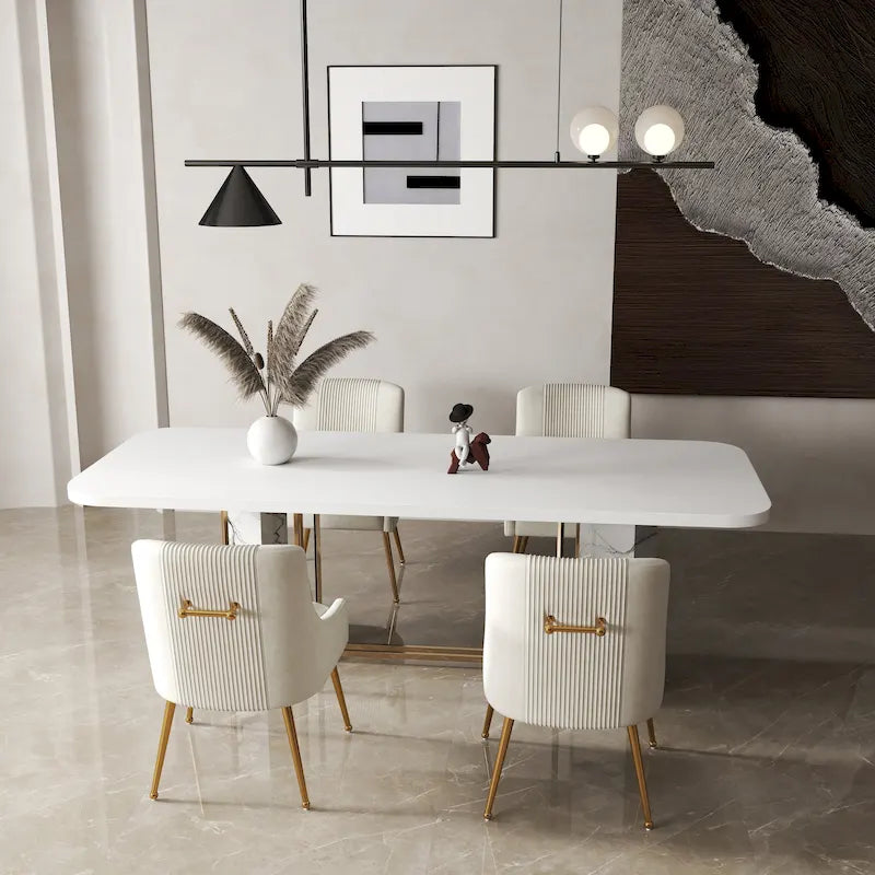 Chaises de salle à manger/de coiffeuse en velours froissé bouclé de luxe moderne (lot de 4) — Avec poignées arrière