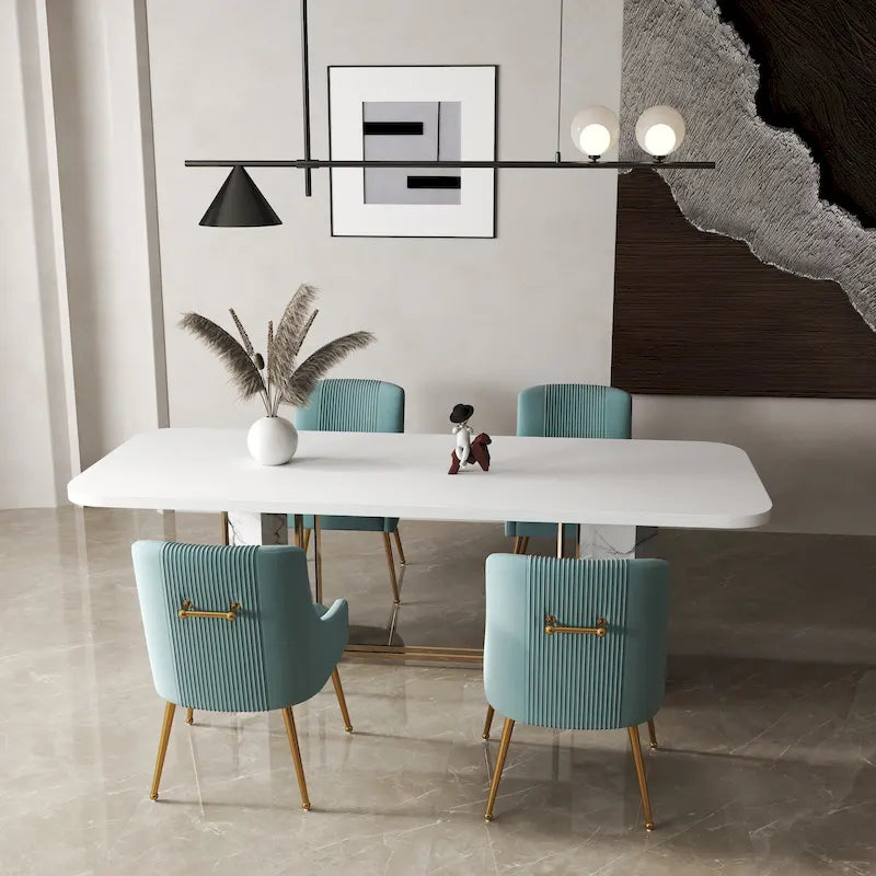 Chaises de salle à manger/de coiffeuse en velours froissé bouclé de luxe moderne (lot de 4) — Avec poignées arrière