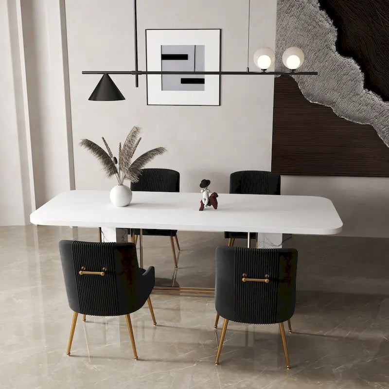 Chaises de salle à manger/de coiffeuse en velours froissé bouclé de luxe moderne (lot de 4) — Avec poignées arrière