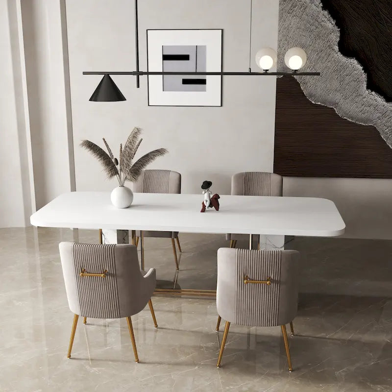 Chaises de salle à manger/de coiffeuse en velours froissé bouclé de luxe moderne (lot de 4) — Avec poignées arrière