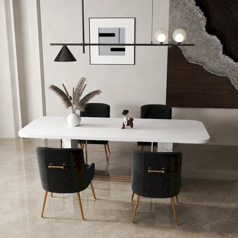 Chaises de salle à manger/de coiffeuse en velours froissé bouclé de luxe moderne (lot de 4) — Avec poignées arrière