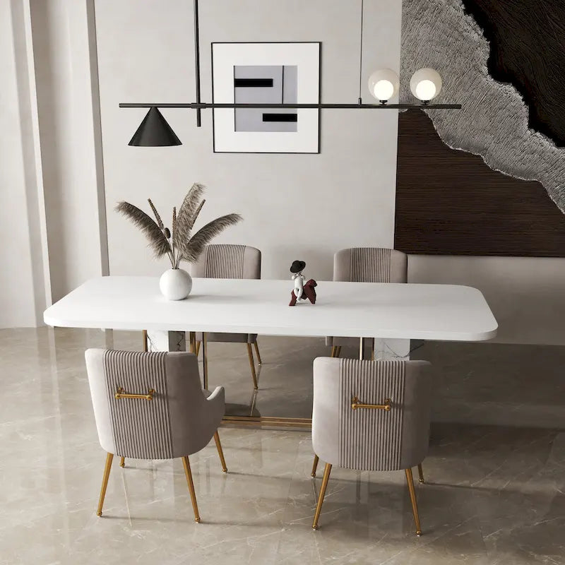 Chaises de salle à manger/de coiffeuse en velours froissé bouclé de luxe moderne (lot de 4) — Avec poignées arrière
