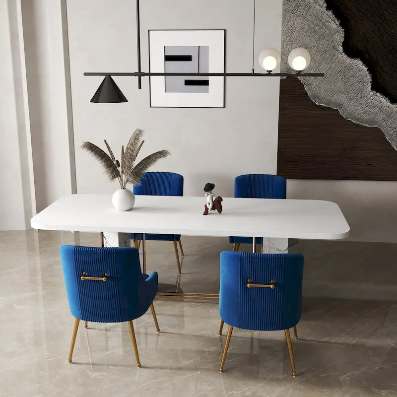 Chaises de salle à manger/de coiffeuse en velours froissé bouclé de luxe moderne (lot de 4) — Avec poignées arrière