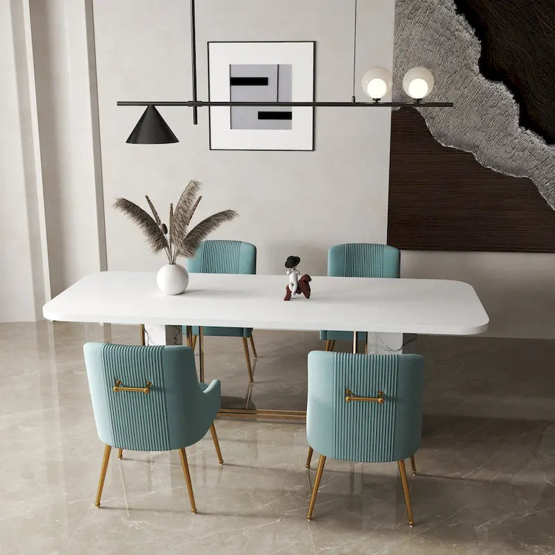 Chaises de salle à manger/de coiffeuse en velours froissé bouclé de luxe moderne (lot de 4) — Avec poignées arrière