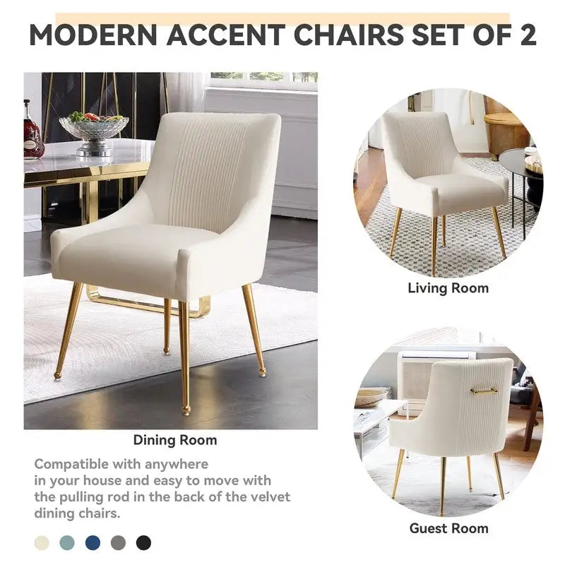 Chaises de salle à manger/de coiffeuse en velours froissé bouclé de luxe moderne (lot de 4) — Avec poignées arrière